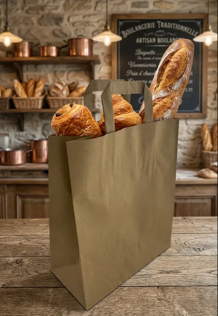 [00009.30000045] Sacs en papier avec poignées plates 80gr/m² - kraft brun - 320+140x420mm  250p