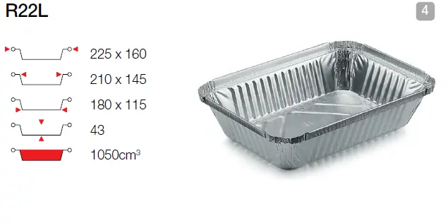 [00440.CONTI R22L] Ravier menu alu 225x160x43mm R22L 1050cc